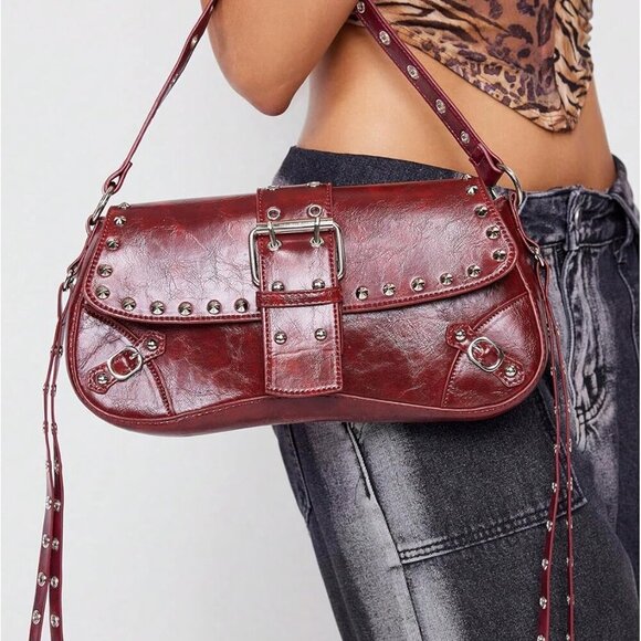 Women's PU Leather Shoulder Bag Small Clutch Hobo Purse Y2K Style - Picture 5 of 7